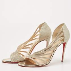 مملوكة مسبقًا Christian Louboutin Metallic Silver Glitter Leather Norina Strappy Pumps Size 38.5