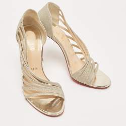 مملوكة مسبقًا Christian Louboutin Metallic Silver Glitter Leather Norina Strappy Pumps Size 38.5