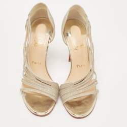 مملوكة مسبقًا Christian Louboutin Metallic Silver Glitter Leather Norina Strappy Pumps Size 38.5