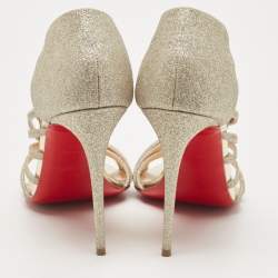 مملوكة مسبقًا Christian Louboutin Metallic Silver Glitter Leather Norina Strappy Pumps Size 38.5