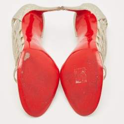 مملوكة مسبقًا Christian Louboutin Metallic Silver Glitter Leather Norina Strappy Pumps Size 38.5