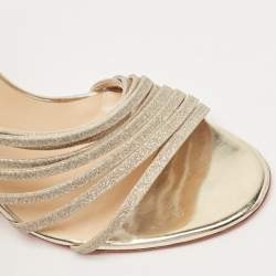 مملوكة مسبقًا Christian Louboutin Metallic Silver Glitter Leather Norina Strappy Pumps Size 38.5