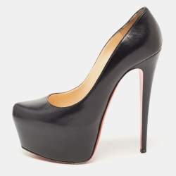 Pre Owned Christian Louboutin Black Leather Daffodile Platform Pumps Size 39