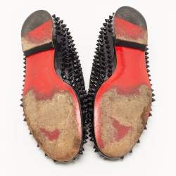 Pre Owned Christian Louboutin Black Patent Leather Dandelion Spikes Smoking Slippers Size 38