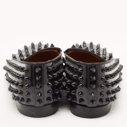 Pre Owned Christian Louboutin Black Patent Leather Dandelion Spikes Smoking Slippers Size 38
