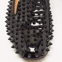 Pre Owned Christian Louboutin Black Patent Leather Dandelion Spikes Smoking Slippers Size 38