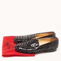 Pre Owned Christian Louboutin Black Patent Leather Dandelion Spikes Smoking Slippers Size 38