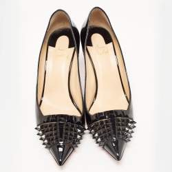 مملوكة مسبقًا Christian Louboutin Black Patent Leather And Mesh Pyrami Pumps Size 39.5