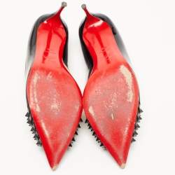 مملوكة مسبقًا Christian Louboutin Black Patent Leather And Mesh Pyrami Pumps Size 39.5