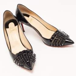 مملوكة مسبقًا Christian Louboutin Black Patent Leather And Mesh Pyrami Pumps Size 39.5