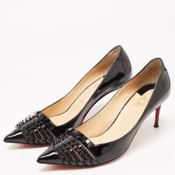 مملوكة مسبقًا Christian Louboutin Black Patent Leather And Mesh Pyrami Pumps Size 39.5