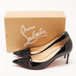 مملوكة مسبقًا Christian Louboutin Black Patent Leather And Mesh Pyrami Pumps Size 39.5