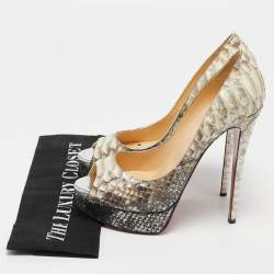 مملوكة مسبقًا Christian Louboutin Cream/Brown Python Leather Lady Peep Pumps Size 40