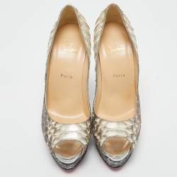 مملوكة مسبقًا Christian Louboutin Cream/Brown Python Leather Lady Peep Pumps Size 40