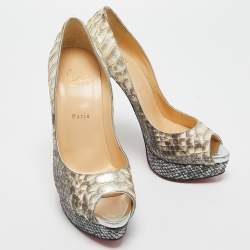 مملوكة مسبقًا Christian Louboutin Cream/Brown Python Leather Lady Peep Pumps Size 40