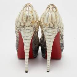 مملوكة مسبقًا Christian Louboutin Cream/Brown Python Leather Lady Peep Pumps Size 40