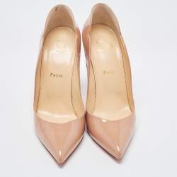 Pre Owned Christian Louboutin Beige Patent Leather Hot Chick Pumps Size 40