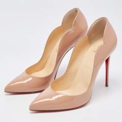 Pre Owned Christian Louboutin Beige Patent Leather Hot Chick Pumps Size 40