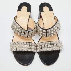 Christian Louboutin Black Leather Myriadiam Slide Sandals Size 40