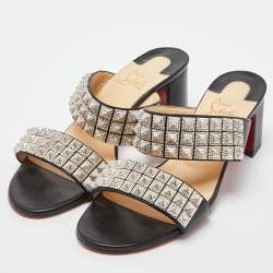 Christian Louboutin Black Leather Myriadiam Slide Sandals Size 40