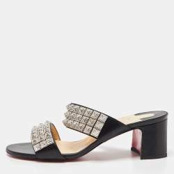 Christian Louboutin Black Leather Myriadiam Slide Sandals Size 40