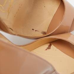 Pre Owned Christian Louboutin Beige Patent Leather Lady Peep Toe Platform Pumps Size 37