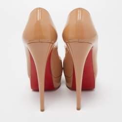 Pre Owned Christian Louboutin Beige Patent Leather Lady Peep Toe Platform Pumps Size 37