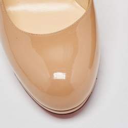 Pre Owned Christian Louboutin Beige Patent Leather Simple Round Toe Pumps Size 38.5