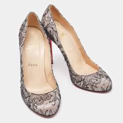 Pre Owned Christian Louboutin Black/Pink Lace and Satin Fifi Pumps Size 39
