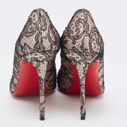 Pre Owned Christian Louboutin Black/Pink Lace and Satin Fifi Pumps Size 39