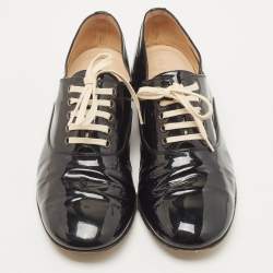 Pre Owned Christian Louboutin Black Patent Leather Fred Oxfords Size 37.5