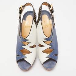 مملوكة مسبقًا Christian Louboutin Tricolor Cut Out Leather Studded Platform Slingback Sandals Size 40