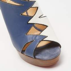 مملوكة مسبقًا Christian Louboutin Tricolor Cut Out Leather Studded Platform Slingback Sandals Size 40