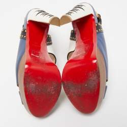 مملوكة مسبقًا Christian Louboutin Tricolor Cut Out Leather Studded Platform Slingback Sandals Size 40