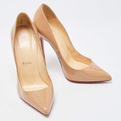 Pre Owned Christian Louboutin Beige Patent Leather So Kate Pumps Size 37.5