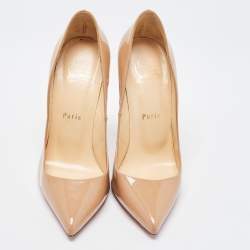 Pre Owned Christian Louboutin Beige Patent Leather So Kate Pumps Size 37.5