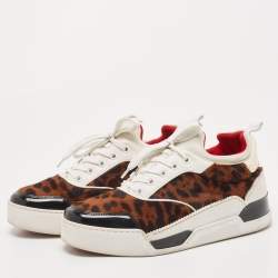Pre Owned Christian Louboutin Multicolor Calf Hair and Patent Aurelien Sneakers Size 38