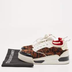 Pre Owned Christian Louboutin Multicolor Calf Hair and Patent Aurelien Sneakers Size 38