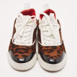 Pre Owned Christian Louboutin Multicolor Calf Hair and Patent Aurelien Sneakers Size 38