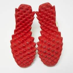 Pre Owned Christian Louboutin Tricolor Leather and Mesh Spiked Loubishark Sneakers Size 38