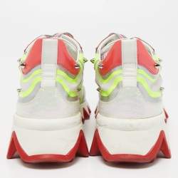 Pre Owned Christian Louboutin Tricolor Leather and Mesh Spiked Loubishark Sneakers Size 38