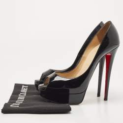 Pre Owned Christian Louboutin Black Patent Lady Peep Pumps Size 38