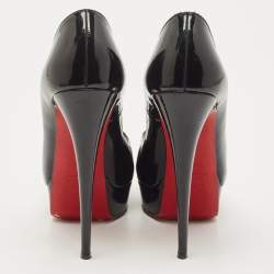 Pre Owned Christian Louboutin Black Patent Lady Peep Pumps Size 38