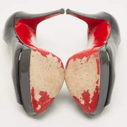 Pre Owned Christian Louboutin Black Patent Lady Peep Pumps Size 38