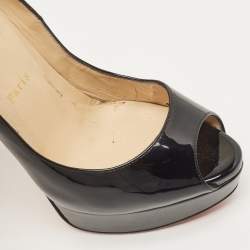 Pre Owned Christian Louboutin Black Patent Lady Peep Pumps Size 38