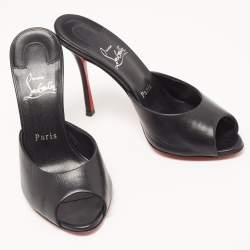 Christian Louboutin Black Leather Me Dolly Slides Size 37