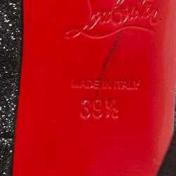 Pre Owned Christian Louboutin Black Glitter Open Toe Very Prive  Pumps Size 39.5