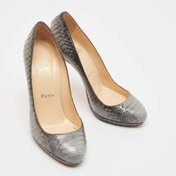 Christian Louboutin Grey Python Leather Round Toe Pumps Size 37.5