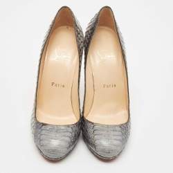 Christian Louboutin Grey Python Leather Round Toe Pumps Size 37.5