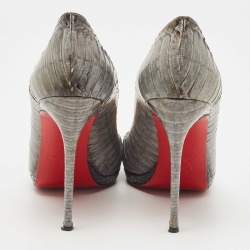 Christian Louboutin Grey Python Leather Round Toe Pumps Size 37.5